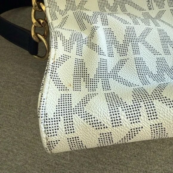 Michael Kors MK Monogram Satchel with Chain Strap Detail - Picture 8 of 12